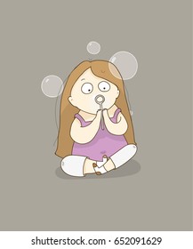 girl blows soap bubbles vector