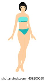 The girl in a blue bathing suit. Vector illustration. 