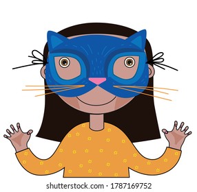 Girl in a blue cat mask