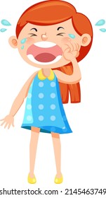 A girl in blue dress crying cartoon character illustration