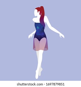 Girl in a blue dress is exercising. Ballet. The girl goes in for sports. Triangle suit.