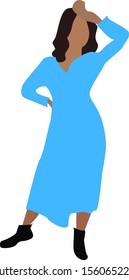 Girl with blue dress, illustration, vector on white background.