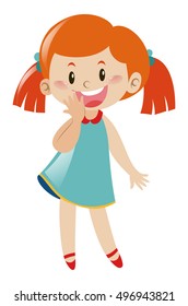 Girl in blue dress looking shy illustration