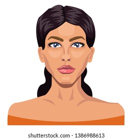Girl with blue eyes and black hair illustration vector on white background