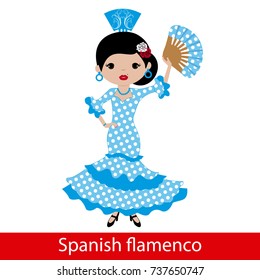 Girl in blue flamenco dress