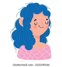 girl with blue hair icon isolated