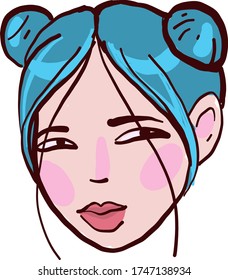 Girl with blue hair , illustration, vector on white background