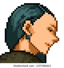 A Girl With Blue Hair. Pixel Art. Vector.