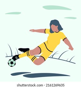 Girl With Blue Hair Is Playing Football Vector Illustration With Female Soccer Player In Flat Style