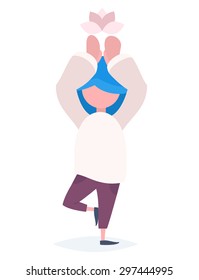 A girl with blue hair practicing yoga with a pink lotus in her hands