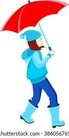 Girl in a blue jacket under a red umbrella, vector