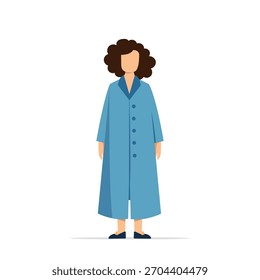 Girl in a blue raincoat flat vector illustration minimalistic on no background