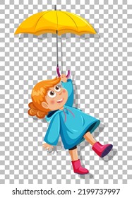 A girl in blue raincoat with umbrell grid background illustration