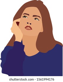 Girl in blue shirt, illustration, vector on white background.