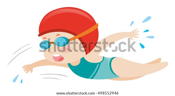 Girl Blue Swimsuit Swimming Illustration Stock Vector (Royalty Free ...