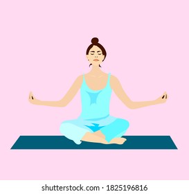 
a girl in a blue tracksuit is engaged in yoga, meditation