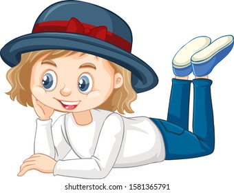 Girl in bluejeans on white background illustration