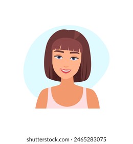 Girl with bob hairstyle, smiling young beautiful brunette vector illustration