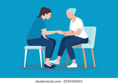 Girl Body arthritis muscles stiff problem, aged woman suffering on Hand isolated flat vector illustration