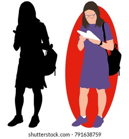 girl with a book and a backpack