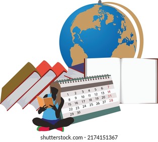 girl with book and calendar studies-