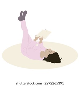 Girl with a book lying on the floor vector image