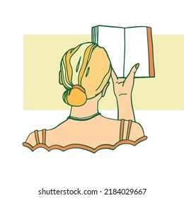 Girl with a Book. Pastel Soft Colored. Vector EPS10