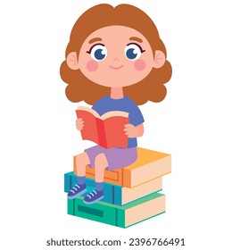 girl with book and read illustration