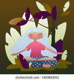 A girl with a book is sitting under a tree. A girl with her eyes closed in her pajamas sits in a clearing. Vector graphics. Illustration. Print for textiles.
Linear freehand drawing.