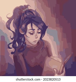 girl with a book studying sitting vector art