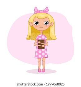 Girl with a book. Vector illustration in cartoon style.