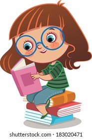 Girl And Books. Vector illustration.