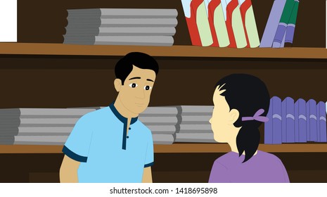 Girl borrow books from librarians Illustration - Vector