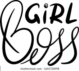 girl boss black letters on a white background in the style of lettering, handwritten, typography for t shirt, hoody, clothing, accessories, print for office, diary, notebook, sticker, feminism slogan