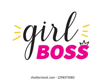 Girl Boss han draw vector lettering. Feminist slogan for bsdge, icon, banner, print, t-shirt isolated on white background