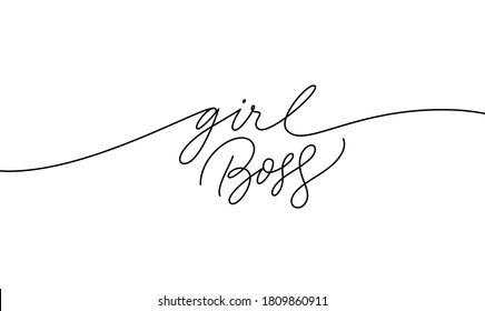 Girl Boss Hand Lettering Quote. Vector Line Calligraphy Isolated On White Background. Typography Quote For Boss's Day. Feminism And Business Women Concept. Print For Poster, Greeting Card, Banner, Mug