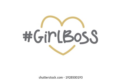 Girl boss lettering text and hash tag with heart doodle. Fashion illustration tee slogan design for t shirts, prints, posters etc.