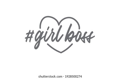 Girl boss lettering text and hash tag with heart doodle. Fashion illustration tee slogan design for t shirts, prints, posters etc.