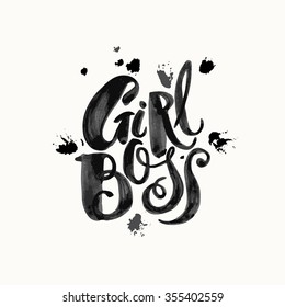 Girl Boss Modern Concept Of Independent Women. Watercolor Hand Lettering Motivation Poster. Artistic Design For A Logo, Greeting Cards, Invitations, Posters, Banners, Seasonal Greetings Illustrations