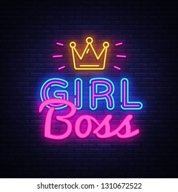 Girl Boss neon text vector design template. Girl Boss neon logo, light banner design element colorful modern design trend, night bright advertising, bright sign. Vector illustration