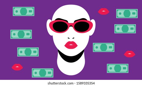 Girl Boss. Portrait of an independent woman and money.