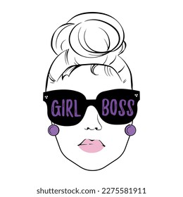 Girl boss, girl with sunglasses, purple earring and pink lipstick.
 
Fashion Design, Vectors for t-shirts and endless applications