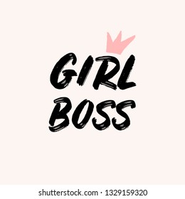 Girl Boss - typographic design square template in pastel pink, cream and black. Inspirational wall art, social media post, greeting card, t-shirt design. 