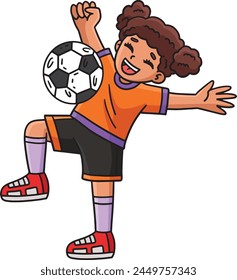 Girl Bouncing a Soccer Ball Off Chest Clipart