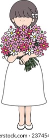 girl with a bouquet of cosmos