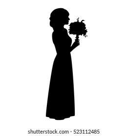 Girl and bouquet isolated silhouette  Bride silhouette