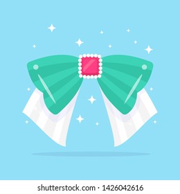 Girl bow, tie with pink heart isolated on white background. Vector flat design