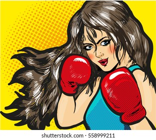 Girl boxing pop art comic stock vector