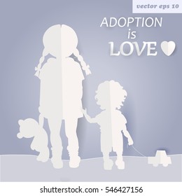 girl and boy. adoption. vector  adopt a kid illustration. paper art and craft style. element for poster, billboard, print