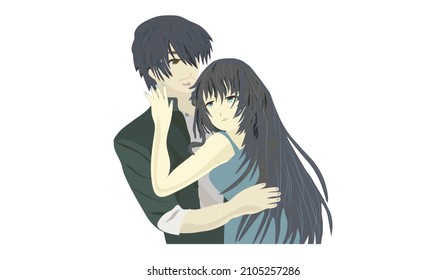 girl and boy anime .teenagers in love.the theme of the holiday of love.vector illustration.isolated on a white background.valentine's day.a couple in love.kissing